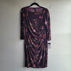 NWT Women's Large Chaps Side Draped Sheath Dress Merlot Floral